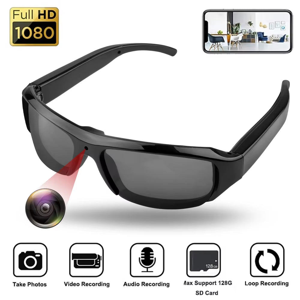 Wearable 1080P HD Mini Camera Sunglasses for Outdoor Sports and Surveillance Recording