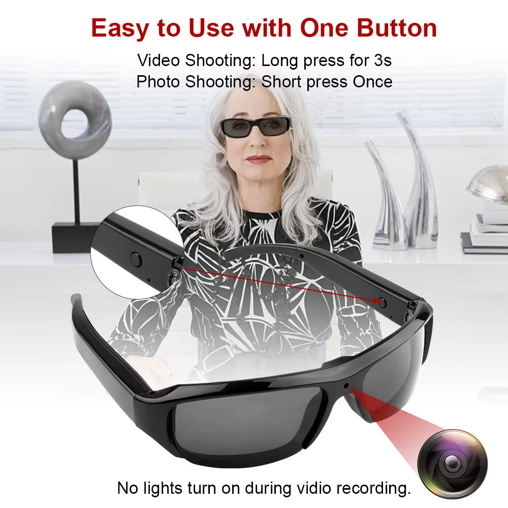 Wearable 1080P HD Mini Camera Sunglasses for Outdoor Sports and Surveillance Recording